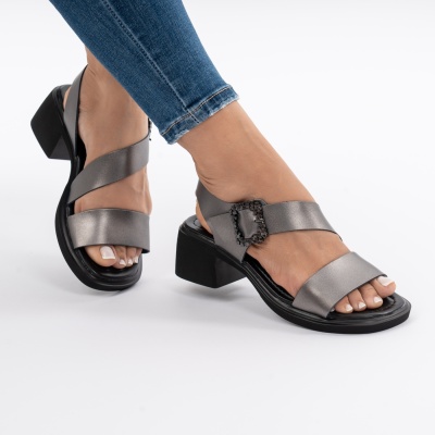 Pantofi Tip Sandale Piele Naturala Talpa Comoda JY5769 Gri