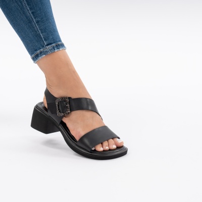 Pantofi Tip Sandale Piele Naturala Talpa Comoda JY5769 Negru