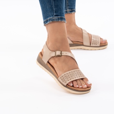 Pantofi Tip Sandale Piele Naturala Talpa Comoda OD926 Bej