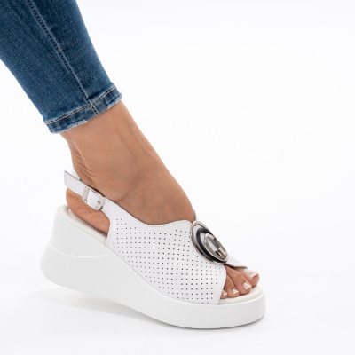 Pantofi Tip Sandale Piele Naturala Talpa Comoda T-2003 Alb