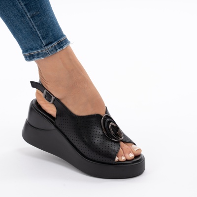 Pantofi Tip Sandale Piele Naturala Talpa Comoda T-2003 Negru