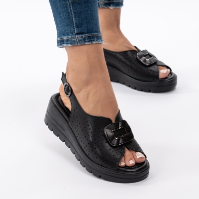 Pantofi Tip Sandale Piele Naturala Talpa Comoda T-8021-2 Negru