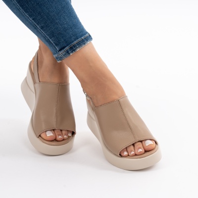 Pantofi Tip Sandale Piele Naturala Talpa Comoda T-8038 Khaki