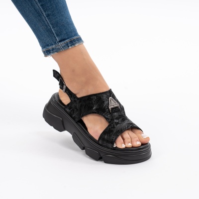 Pantofi Tip Sandale Piele Naturala Talpa Comoda T-8048 Negru