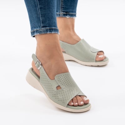 Pantofi Tip Sandale Piele Naturala Talpa Comoda T-8052 Verde