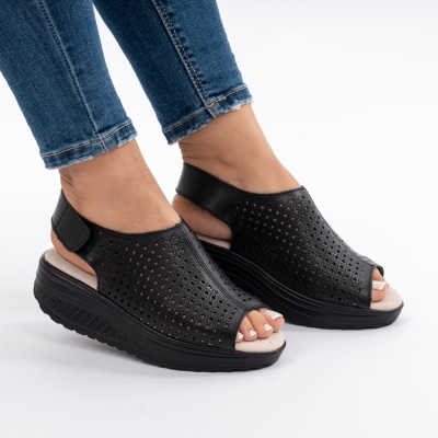 Pantofi Tip Sandale Talpa Ortopedica Piele Naturala Negru A523