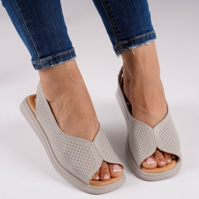 Sandale Piele Naturala Talpa Joasa Gri T6028