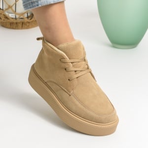 Ghete Imblanite Piele Naturala Intoarsa Bej AW2023-1
