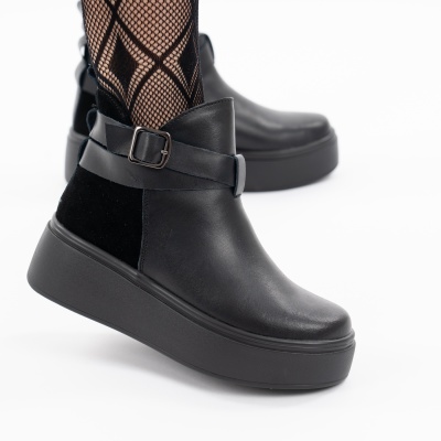 Ghete Imblanite Piele Naturala Talpa Comoda Negru T7000