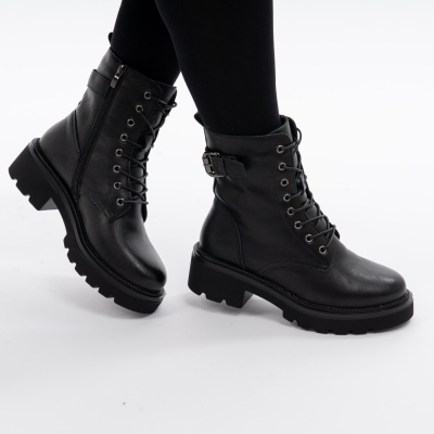 Ghete Piele Naturala Imblanite Talpa Bocanci Negre CA005