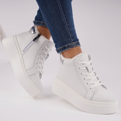 Ghete Piele Naturala Imblanite Talpa Casual Alb T7020