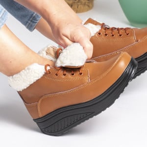 Ghete Piele Naturala Imblanite Talpa Ortopedica Camel A603-2