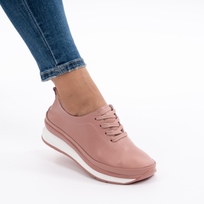 Pantofi Casual Din Piele Naturala Roz T-9001