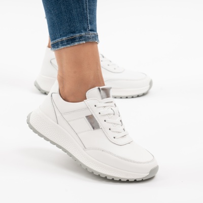 Pantofi Casual Piele Naturala Alb F001-973
