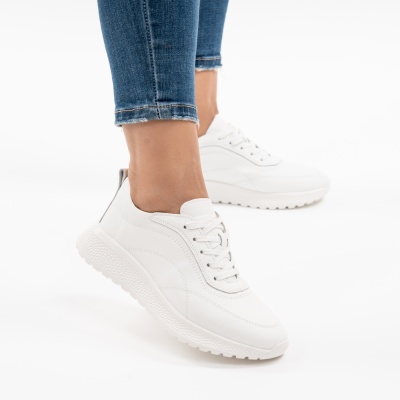 Pantofi Casual Piele Naturala Alb F001-977