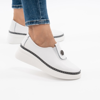 Pantofi Casual Piele Naturala Alb JY6709
