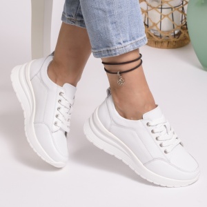 Pantofi Casual Piele Naturala Alb T5100