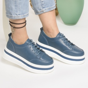 Pantofi Casual Piele Naturala Albastru 9881