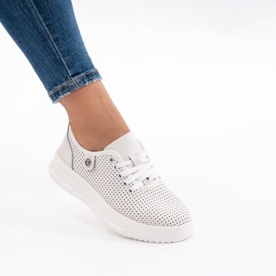 Pantofi Casual Piele Naturala Albi AN2308