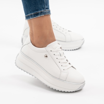 Pantofi Casual Piele Naturala Albi F001-775