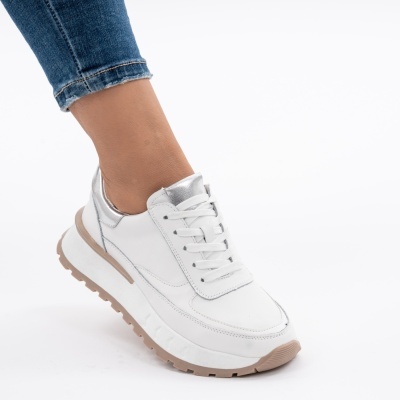 Pantofi Casual Piele Naturala Albi F001-892