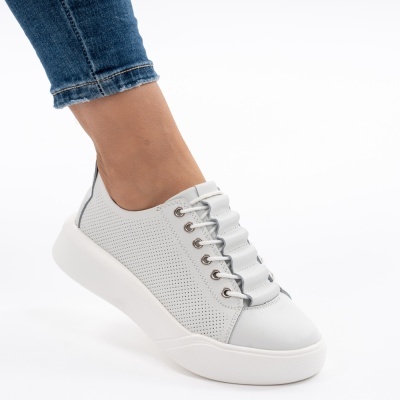 Pantofi Casual Piele Naturala Albi T-16