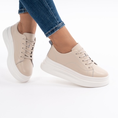 Pantofi Casual Piele Naturala Bej AW-2023-26
