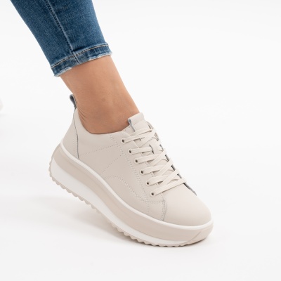 Pantofi Casual Piele Naturala Bej F001-750