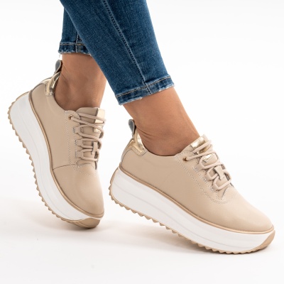 Pantofi Casual Piele Naturala Bej F002-290