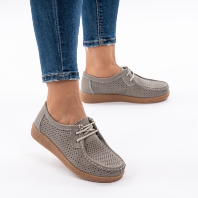 Pantofi Casual Piele Naturala Gri 55-255