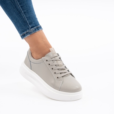 Pantofi Casual Piele Naturala Gri AW468