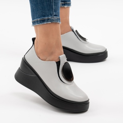 Pantofi Casual Piele Naturala Gri T6050