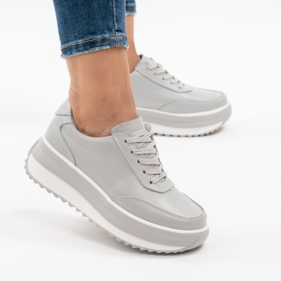 Pantofi Casual Piele Naturala Gri T6052