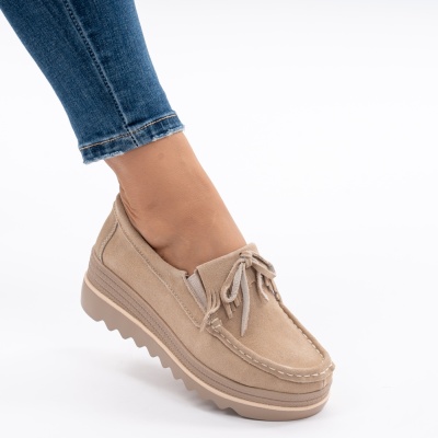 Pantofi Casual Piele Naturala Intoarsa Bej 2017