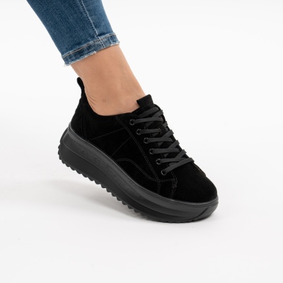 Pantofi Casual Piele Naturala Intoarsa F001-750 Negri