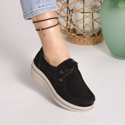 Pantofi Casual Piele Naturala Intoarsa Negri 089F