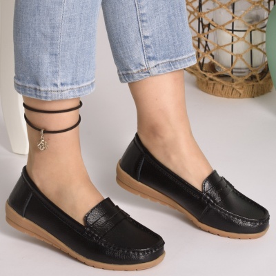 Pantofi Casual Piele Naturala Negri FZ1803 