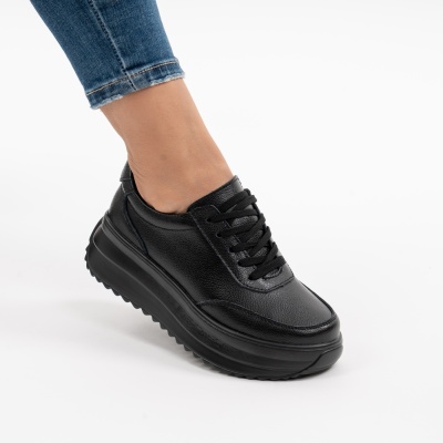 Pantofi Casual Piele Naturala Negru T6052