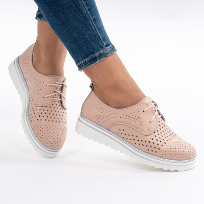 Pantofi Casual Piele Naturala Roz 1235
