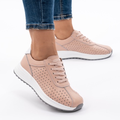Pantofi Casual Piele Naturala Roz 523