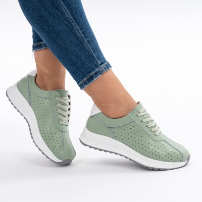 Pantofi Casual Piele Naturala Verde 523