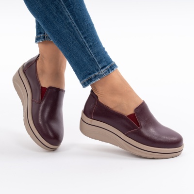 Pantofi Casual Piele Naturala Visiniu 1160