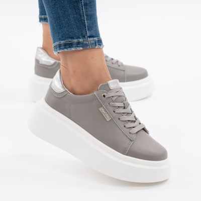 Pantofi Piele Naturala Gri F002-389