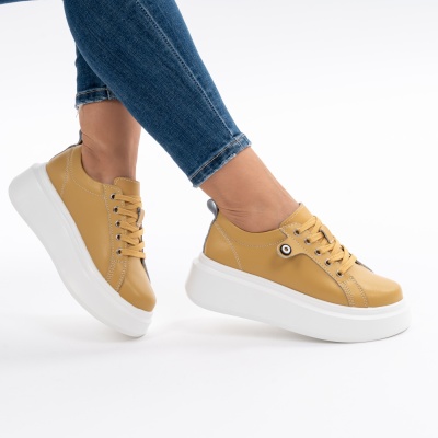 Pantofi Piele Naturala Mustar 881