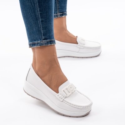 Pantofi Piele Naturala Talpa Comoda Alb AN2208