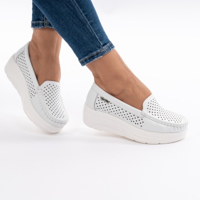 Pantofi Piele Naturala Talpa Comoda Alb G10-A17