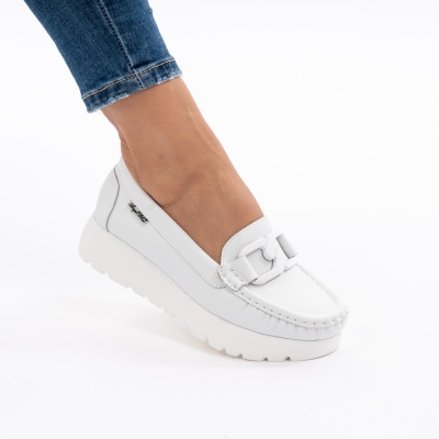 Pantofi Piele Naturala Talpa Comoda Alb G10-A18
