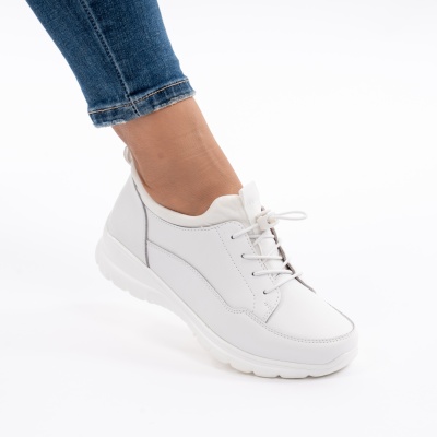 Pantofi Piele Naturala Talpa Comoda Alb QL1069
