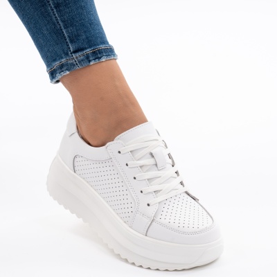 Pantofi Piele Naturala Talpa Comoda Alb T-2008