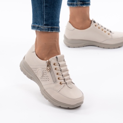 Pantofi Piele Naturala Talpa Comoda Bej QL1068